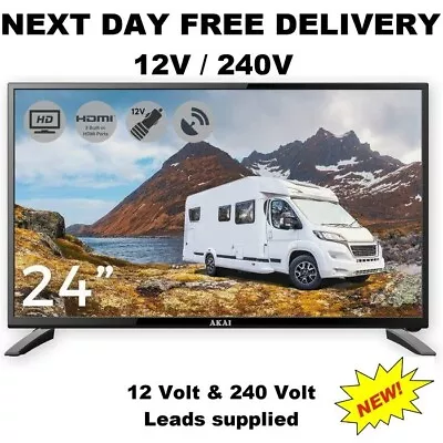 12v/240v Akai Freeview 24  DVB HDMI USB HD LED TV Motorhome Caravan Boat Camping • £164.95