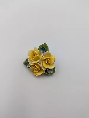 Vintage Fine Bone China Coalport Yellow Rose Flower Brooch Bouquet Badge Ladies • £8