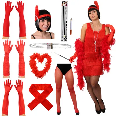 £18.99 • Buy Ladies Red Deluxe Flapper Costume 1920s Accessory Choice Gatsby Fancy Dress Lot