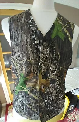 Mossy Oak Camo Formal Sportsman Vest Button Front 40 Reg W/ Expansion Panels USA • $20.90