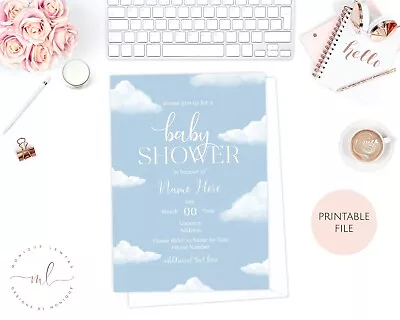 Printable Personalised Neutral Cloud Baby Shower Invitations - Digital File • £9.26