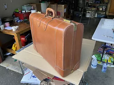 Vintage Strat-O-Way Seattle Large Brown MCM Leather Cowhide Travel Luggage • $90