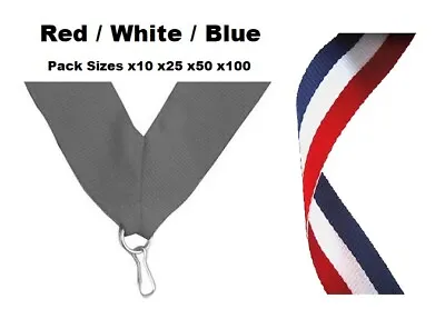 REDWHITEBLUE MEDAL RIBBONS LANYARDS WITH CLIP 22mm WOVEN PACKS OF 10/25/50/100 • £30