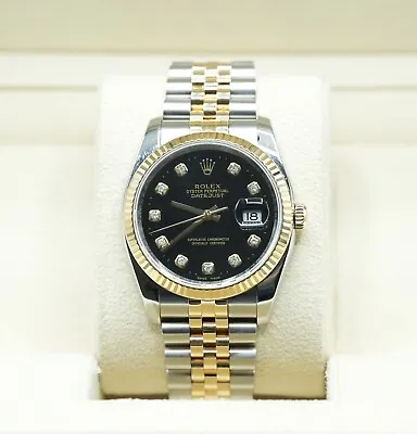 Gents Rolex Steel & Gold Datejust 36mm 116233 Factory Black Diamond Dial • £8495