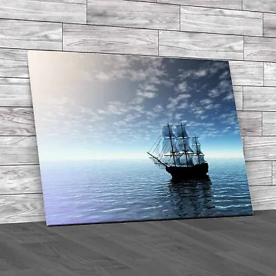 Captivating Sailing Ship In Vast Sea Original Canvas Print Large Picture Wall • £14.95