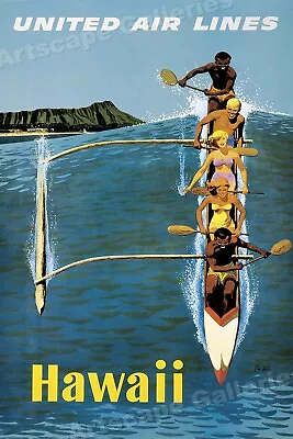 1960s Hawaii Outrigger Canoe - Classic Vintage Style Travel Poster - 24x36 • $25.95