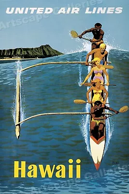 Hawaii 1960s Outrigger Canoe Vintage Travel Poster - 20x30 • $18.95