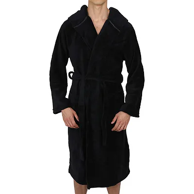 Mens-Bathrobe Hooded -ROBE Coral Fleece - SUPER SOFT Heavy Weight- USA Seller  • $38.49