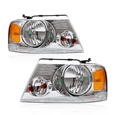Headlights Assembly Fit For 2004-2008 Ford F150 F-150 Chrome Amber Headlamp • $77.90