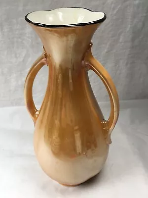 Vintage Classic Art Deco Lusterware Double Handled Vase Peach Czech Slovakia • $27.50