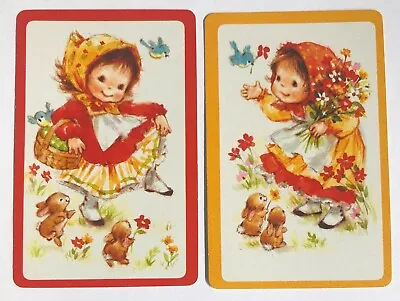 Flower Girls Dance Bird Bunny Rabbit Vintage Retro Kids Art 2 Swap Playing Cards • $2.27