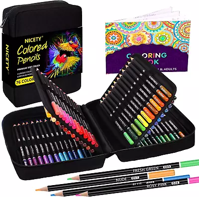 NICETY Colouring Pencils Art Set - 76 Coloured Pencils For Adults Artist Qualit • £16