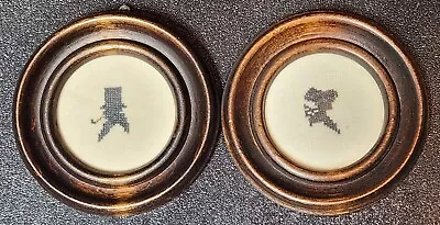 Vintage Miniature Silhouette Pair Stitched Round Frames 3 7/8  • $14