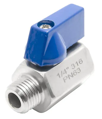 1/4  Stainless Steel (316) Mini Ball Valve - FxM NPT • $15.49