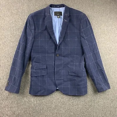 H&M Slim Fit Blazer Jacket Mens 40R Blue Window Pane Wool Viscose • $34.99