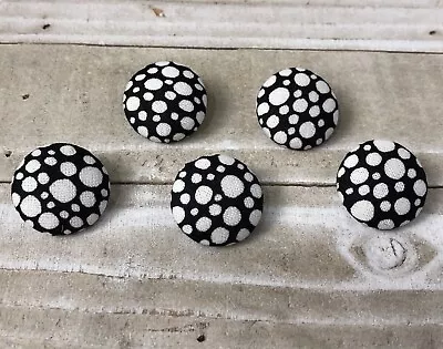 5 Vtg Nos Cloth Fabric Covered Shank Buttons 7/8” Black And White Polka Dot • $14.99