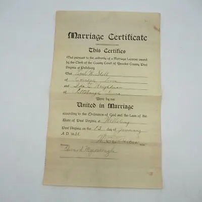 Antique Marriage Certificate Pittsburgh PA 1921 • $54.99