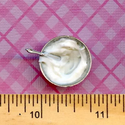 Dollhouse Miniatures Size Aluminum Bowl Of White Frosting / Icing And Knife #2 • $2.89