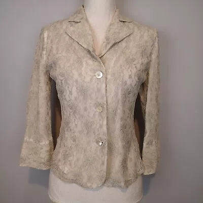 ARMANI COLLEZIONI Metallic Silver Floral Lace Overlay Jacket Blazer Women’s 4 • $49.95