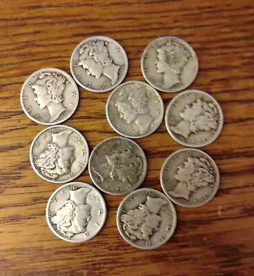 Silver Lot Of 10 Nice Mercury Dimes Original Condition • $27.99