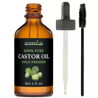 Greenive Castor Oil Organically Grown 100% Pure 4Oz Glass Bottle Cold Pressed H • $7.56