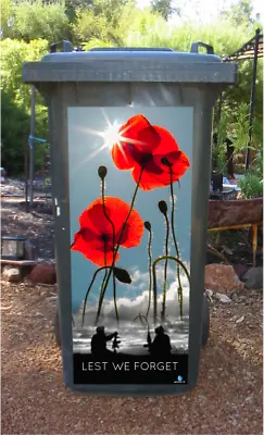 Anzac Soldiers With Poppies Wheelie Bin Sticker • $45