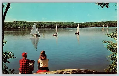 Postcard Couple Watching Sailboats - Hardin Rhode Island - 1967 Chrome • $3.88