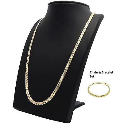 Mens Miami Cuban Link Chain & Bracelet Set 14k Gold Plated 5mm Necklace • $22.99