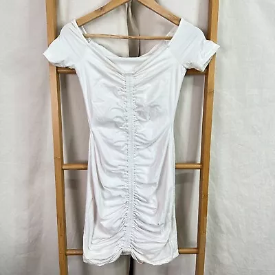 Kookai Dress Womens 1 White Short Sleeve Off The Shoulder Slim Fit Gathered Mini • $9.95