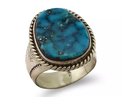 $249 • Buy Navajo Ring 925 Silver Morenci Spiderweb Turquoise Native American Artist C.80's