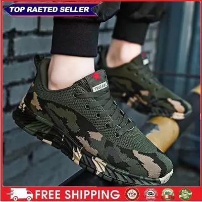 Mens Camouflage Sneakers Breathable Sports Shoes Lightweight (Army Green 41) • £20.40