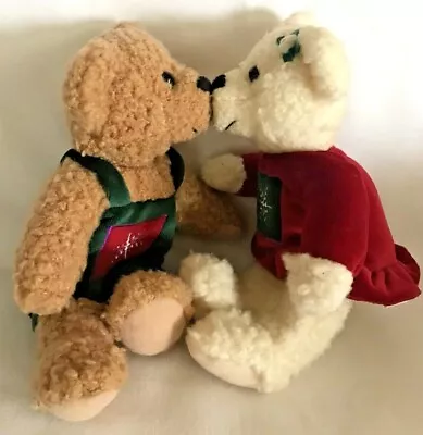 Hallmark Kiss Kiss Mistletoe Christmas Plush Bears Vintage Magnet Noses Girl Boy • $9