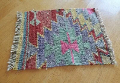 VTG Wool Hand Woven Table Place Mat Small Area Rug Southwestern Tribal 14  X 10 • $24.90