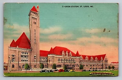 Union Station St Louis Missouri Railroad Train Depot Clock Posted 1945 Postcard • $7