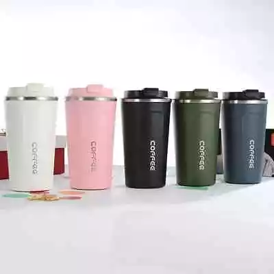 LARGE 510ml BLACK STAINLESS STEEL INSULATED VACUUM TRAVEL MUG WITH SCREW TOP LID • £10.89