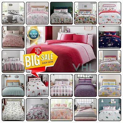 PRINTED DUVET COVER Reversible Bedding Set Quilt Covers Single Double King Size • £15.99