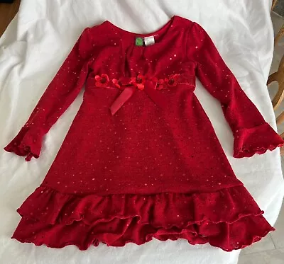 Dollie & Me Girls Red Sequin Sparkle Flower Bow Dress Size 6 • $6