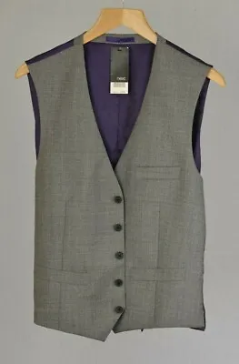 New Mens Next 40R Grey Mix Soft Wool 5 Button Purple Lining Waistcoat • $18.94