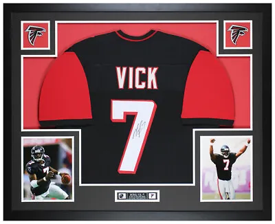 Michael Vick Autographed & Framed Black Falcons Jersey Auto JSA COA D2-L • $550