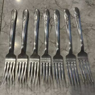 H&T MFG CO Silver Plated Meadow Flower Dinner Forks Set Of 7 • $29.99