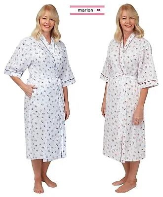 Ladies Poly Cotton Floral Dressing Gown Robes Wrap By Marlon MN18 10-30 • £15.99