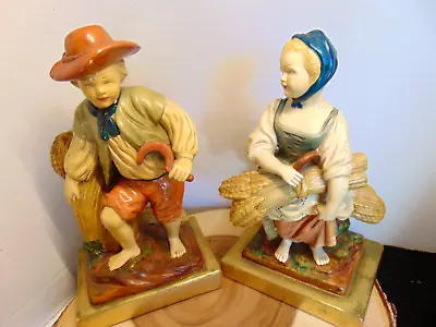 Vintage Italian Borghese Chalkware Peasant Boy & Girl Figurine/statues 9 “ht • $25