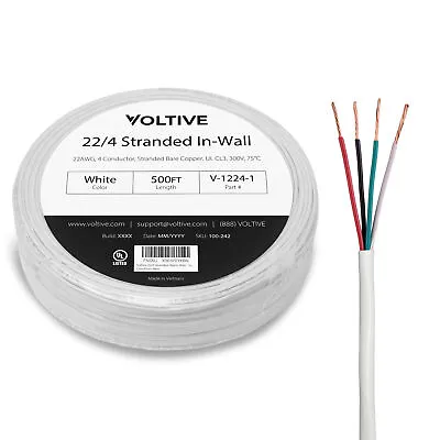 Voltive 22/4 Stranded Alarm Wire - CL3 - In-Wall - OFC - 500 Foot Coil - White • $79.99