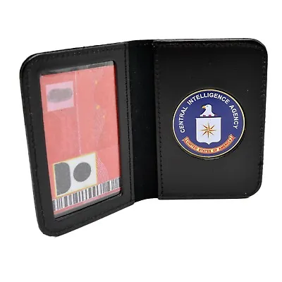 CIA Medallion Leather ID Card Case Contractor License Credit Holder Perfect Fit • $26.92