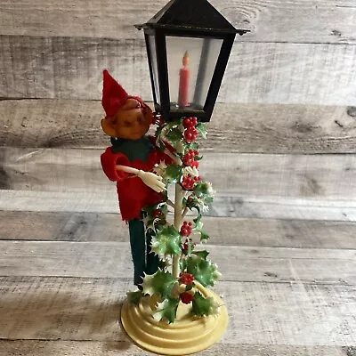 Vintage Red Green Knee Hugger Elf Pixie Christmas Lamp Post Plastic Felt Hong Ko • $20