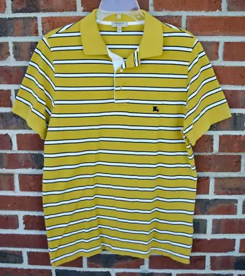 BURBERRY LONDON Men's Large Slim FIT Polo Striped Yellow Blue White • $39