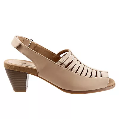 Trotters Minnie T1808-163 Womens Beige Leather Strap Heeled Sandals Shoes • $49.99