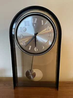 Vintage 90’s Bulova Acrylic Gray & Black 19.5” Battery Operated Clock • $150