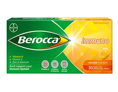 Berocca Immuno Effervescent Tablets Orange With Multi-Vitamins C & D 30 Tablets • £11.99