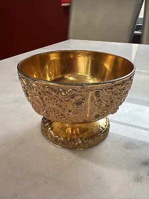 Gold Grape Embossed Metal Pedestal Bowl Masterpiece Series Japan Holiday Imports • $70